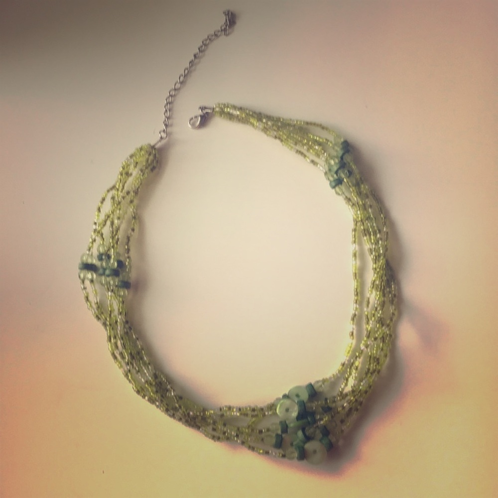 Seven Strand Adjustable Green Beaded Necklace